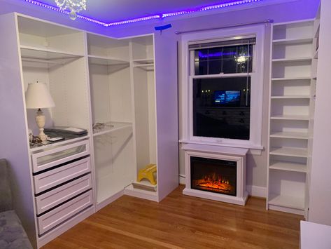 Bought on Amazon, SUPER easy to install. All different colors. Led Lights In Closet Diy, Lights In Closet, Lounge Fireplace, Diy Walk In Closet, Closet Diy, Walk In Closet, Entertainment Unit, Bedroom Interior, Led Lights