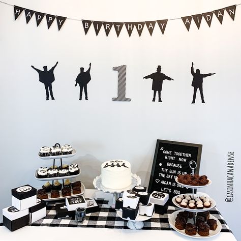 Our baby’s first birthday was a plastic free party made to fit into baskets that were delivered to guests that couldn’t come due to the pandemic. Beatles Themed Party, Beatles Birthday Party, Beatles Baby, Beatles Birthday, Beatles Party, Beatles One, Black White Parties, Baby Birthday Themes, Baby Boy First Birthday