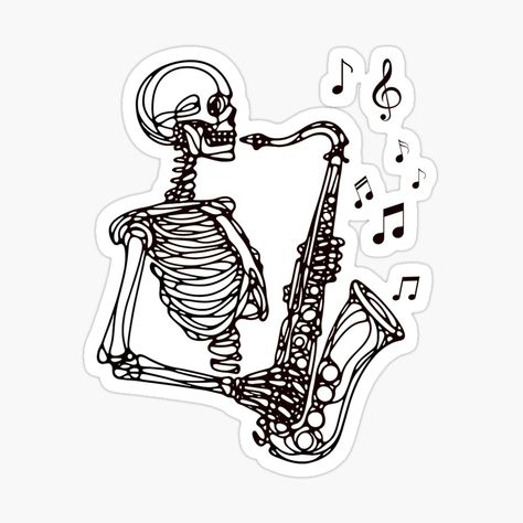 Get my art printed on awesome products. Support me at Redbubble #RBandME: https://www.redbubble.com/i/sticker/Sax-Player-Skeleton-Saxophone-by-CreepyCornerArt/156917914.EJUG5?asc=u Saxophone Tattoo, Skeleton Sticker, Dad Hats, Sticker Design, Skeleton, My Art, Awesome Products, Vinyl Sticker, Best Gifts