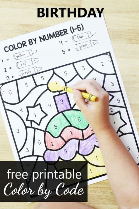 Choose from 5 free printable birthday color by code worksheets to practice numbers, addition, and shapes in preschool, kindergarten or first grade. No prep math activities for kids. Birthday Color By Number, Kindergarten Birthday Activities, Birthday Activity For Preschoolers, Birthday Lesson Plans Preschool, Birthday Crafts Preschool, Birthday Math Activities, Birthday Activities For Kindergarten, Birthday Cake Crafts Preschool, Preschool Birthday Theme