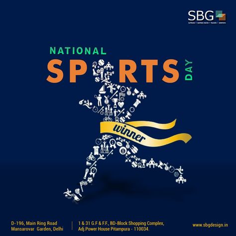 Happy National Sports Day!  Let's this day motivate people to inculcate sport as part of their lives  #SBG #sportsday #NationalSportsDay Sports Day Creative Ads, National Sports Day Creative Ads, Sports Day Badges, Sports Day Poster, National Sports Day, Indian Comics, Exotic Homes, Janmashtami Decoration, Real Estate Marketing Design