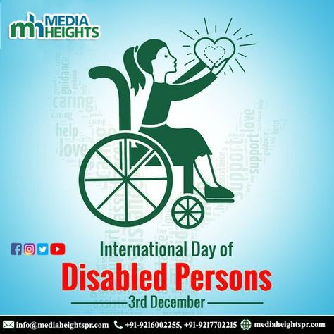 The International Day of Disabled Persons aims to promote the rights and well-being of persons with disabilities in all spheres of society and development. Build your brand with digital media & take the benefits of social media branding contact Media Heights. By Mediaheightspr.com #Digitalbranding #MEDIAHEIGHTS #advertisingagency #web #MEDIAHEIGHTSPRCOM #best #public #relation #agency #in #chandigarh #mohali #punjab #north #india #digitalmarketingcompany #searchengineoptimization #content Benefits Of Social Media, North India, International Day, Social Media Branding, Advertising Agency, Build Your Brand, Digital Marketing Company, Chandigarh, Digital Media