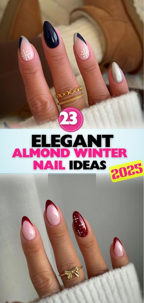 Stunning almond winter nails ideas for 2025! From glitter gradients to festive patterns, find designs that blend modern trends with timeless winter charm. Almond Winter Nails, Winter Nails Ideas, Winter Nail Ideas, Almond Nails Designs, Almond Nail, Nails Almond, Winter Nail, Modern Trend, Nail Designs Spring