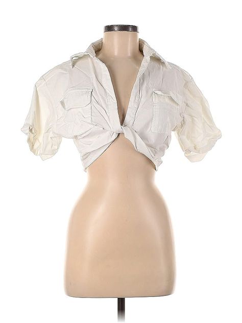 Zara Short Sleeve Blouse Size: Medium Tops - used. No Fabric Content | Zara Short Sleeve Blouse: Ivory Tops - Size Medium Zara Shorts, Ivory Tops, Short Sleeve Blouse, Sleeve Blouse, Women Handbags, Zara, Size Medium, Handbags, For Women