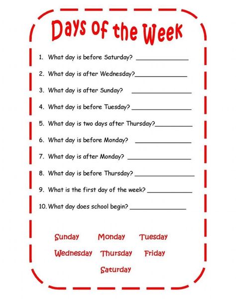 Days Of The Week Worksheet, English Activities For Kids, Test Day, What Day Is It, English Activities, English As A Second Language (esl), Esl Teaching, English As A Second Language, Days Of The Week