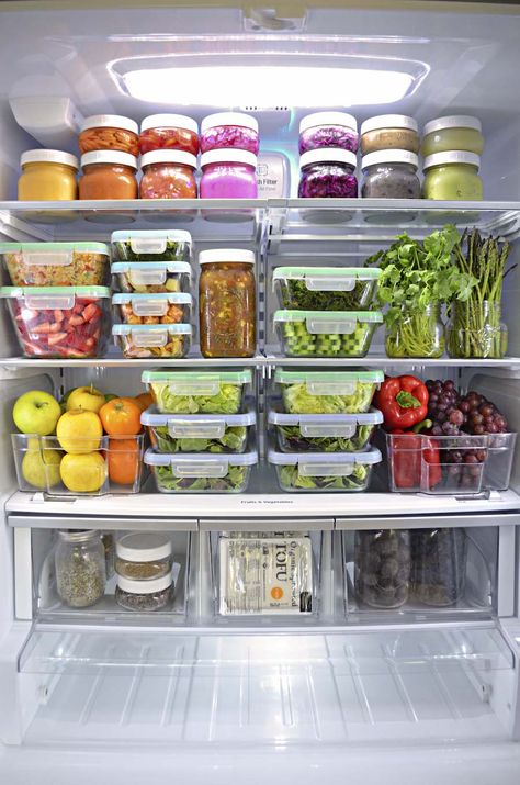 Spring Clean and Organize Your Fridge: Expert Tips | Forks Over Knives Fridge Goals Snacks, Healthy Fridge Goals, Fridge Goals Healthy Food, Full Fridge Goals, Full Fridge, Healthy Fridge, Freezer Organization, Kitchen Fridges, Fridge Storage