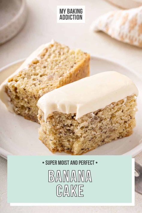 This super moist banana cake is topped with a tangy cream cheese frosting for a dessert or afternoon pick-me-up that’s impossible to beat. You’ll never believe the secret to this amazing cake: the freezer! Banana Sheet Cakes, Moist Banana Cake, Banana Dessert Recipes, Banana Cake Recipe, Banana Dessert, Cake Bites, Amazing Cake, Banana Recipes, Banana Cake