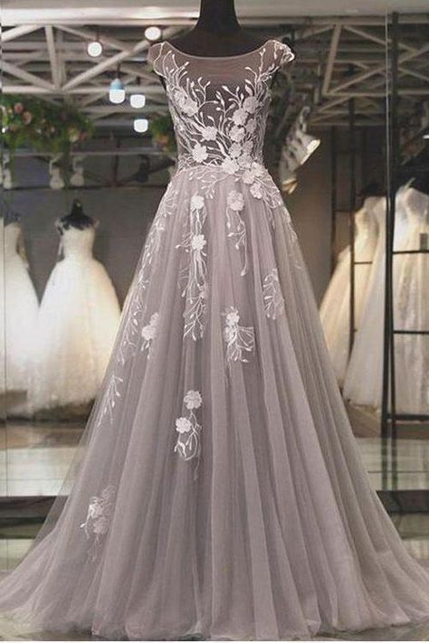 Gray Formal Dress, Silver Prom Dress, Grey Evening Dresses, Plus Size Formal, Plus Size Formal Dresses, Beautiful Prom Dresses, Long Prom Dresses, A Line Prom Dresses, Tulle Prom Dress