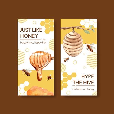 Honey Social Media Design, Instagram Buissnes, Bee Packaging, Bee Branding, Honey Poster, Flyer Design Ideas, Honey Illustration, Honey Label Design, Honey Logo