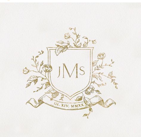 Crest Monogram, Wedding Crest, Hand Drawn Logo, Romantic Colors, Baby Clip Art, Embroidery Monogram, Textile Designer, Green Paper, Wedding Logos