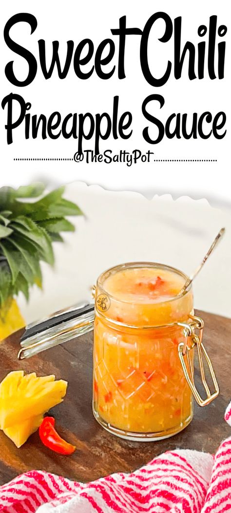 Elevate your meals with our Sweet Pineapple Chili Sauce! 🔥🍍 Customize the heat to your taste and enjoy this tropical, spicy twist on everything from chicken and fish to tacos and veggies. It's a must-try for those who love a blend of sweet and heat in their cooking! Pineapple Chilli Chutney, Pineapple Pepper Sauce, Pineapple Chilli Sauce, Pollo Tropical Sauce, Sweet Chili Pineapple Sauce Recipe, Spicy Pineapple Sauce, Pollo Tropical Pineapple Rum Sauce, Pineapple Sauce For Fish, Homemade Sweet Chilli Sauce Recipe