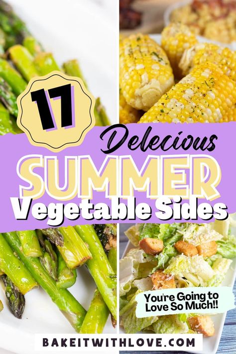 Tasty summer vegetable side dishes are usually light, easy-to-make recipes featuring produce that is fresh and in season. Choose your favorite summer veggies, picked when ripe, and prepare these sides to complement your BBQ main dishes! Grab some fresh corn, summer squash, eggplant, beans, or artichokes to get started! BakeItWithLove.com Best Veggie Sides, Flavorful Veggie Sides, Easy Frozen Vegetable Side Dishes, Summer Vegetable Casserole, Easy Green Vegetable Side Dish, Summer Starch Side Dish, Vegetable Side Dishes Summer, Veggie Side Dishes For Bbq, Summer Veggie Sides