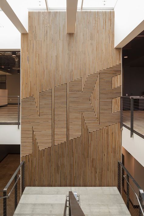 Nike Brand Walls , Beaverton, 2014 - Fieldwork Design & Architecture Wood Logo Design, Wood Feature Wall, Shoes Logo, Wood Logo, Wood Slat Wall, Logo Wall, Learn Woodworking, Gianfranco Ferre, Slat Wall