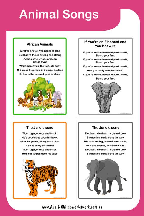 The Animal Songs Posters have songs about wild animals. These are great for children to learn about different animals. Wild Animal Songs For Preschool, Wild Animals Lesson Plan For Preschool, Wild Animals Theme Table Preschool, Zoo Animal Songs Preschool, Wild Animals Theme Preschool, Wild Animals Theme Preschool Activities, Animal Songs For Toddlers, Welcome Song For Preschool, Wild Animals Activities For Kids