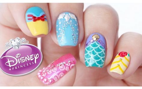 Create a Fairytale Look With 50 Fun and Easy Ideas For Disney Nails Little Mermaid Nail Art, Disney Princess Nail, Princess Nail Designs, Disney Princess Nail Art, Simple Disney Nails, Disney Manicure, Minnie Mouse Nail Art, Cinderella Nails, Princess Nail Art