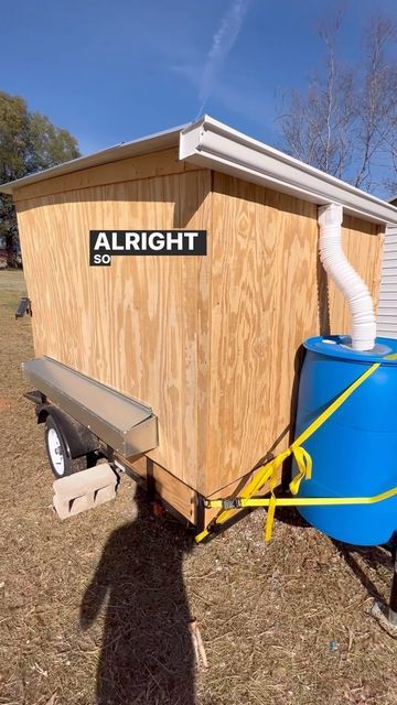 Chicken Trailer Coop, Chicken Trailer, Chicken Coop With Rain Barrel, Trailer Chicken Coop, Diy Chicken Coop Watering System, Chicken Coop Rainwater System, Mobile Chicken Coop Trailers, Rain Barrel Waterer For Chickens, Chicken Coop Watering System