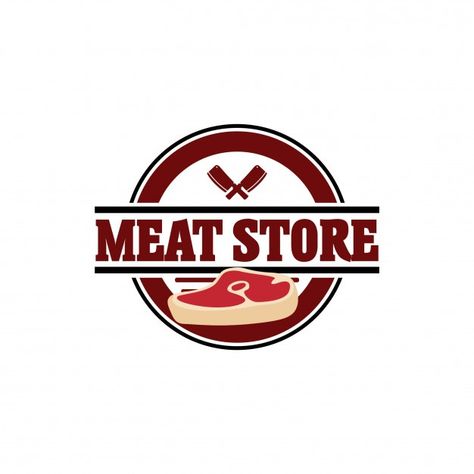 Fresh meat logo badge concept Premium Ve... | Premium Vector #Freepik #vector #food #badge #shop #store Meat Shop Logo Design, Meat Logo Design, Butcher Shop Logo, Meat Logo, Mutton Meat, Butcher Meat, Beef Farming, Meat Store, Ad Ideas