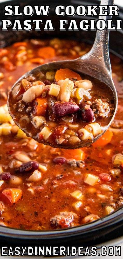 Easy Pasta Fagioli Soup, Slow Cooker Pasta Fagioli, Pasta Fagioli Soup Recipe, Pasta Fagioli Recipe, Pasta Fagioli Soup, Pasta E Fagioli Soup, Crockpot Pasta, Fagioli Soup, Beans And Sausage