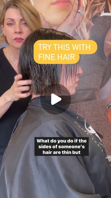 Sonna Jean Brado on Instagram: "Fine hair texturizing? Yes! ..But only in certain areas😉  In this bob haircut my client has more density in the back than she does in front and I want to visually balance the volume in her hair by removing weight behind the ears and keeping structure and weight in front of the ears. I’m using my 6” Angel Blades Scissors 👍  1. Identify which areas of the cut are the thickest and which areas need more fullness. 2. Isolate the area you will work in 3. Choose your texturizing technique, here, I’m working at a low elevation, and breaking into my bottom line to reduce the bulky corner 4. Use your mirror to check results👍 The thin area should appear to have more structure and the shape will be more balanced. 💃  . . . #sonnabrado #seriousbeautyeducation #finehai Short Fine Bob Hairstyles, Short Straight Bob Haircut, Haircut For Low Volume Hair, Short Textured Bob Fine Hair, How To Cut A Long Bob, Undercut Bob Haircut For Fine Hair, Diy A Line Bob Haircut At Home, Short Cut For Thinning Hair, How To Cut Bob Haircut