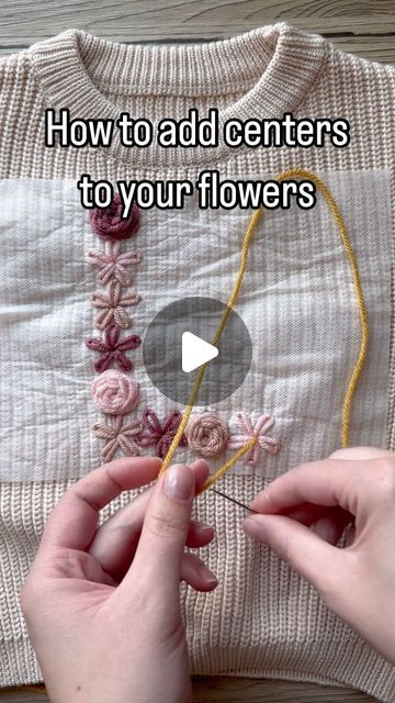 Aspen Lyn Outlet | Hand-Embroidery on Instagram: "How to embroider a floral center with hand embroidery. I am using “I Love This Yarn” which is a weight 4 yarn. All materials are linked in my bio under my Amazon storefront. 

This was my most asked question on my live last night. Thank goodness I had a draft saved up for this!

#diyembroidery #sulky #embroiderykit #beginnerembroidery #embroiderytutorial #embroidery #handembroidery #yarnembroidery #mamaandme #personalizedbabyclothes #babyshower #babyshowergift #newbornoutfit #announcementoutfit #newbabyannouncement #babynamesweater #customsweater #namesweater #embroideredsweater #coloradomoms #hospitalbag #firstbirthday#coloradosmallbusiness #womanownedbusiness #kidsclothing #embroiderydiy #genderneutral #embroiderytutorial #chainstitch" How To Embroider With Yarn, Yarn Embroidery On Sweater Diy, Hand Embroidery Sweatshirt Diy, How To Embroider Name On Sweater, How To Embroider Chunky Sweater, Hand Embroidery Baby Clothes, Embroidery With Yarn, Sweater Embroidery Diy, Yarn Embroidery On Sweater