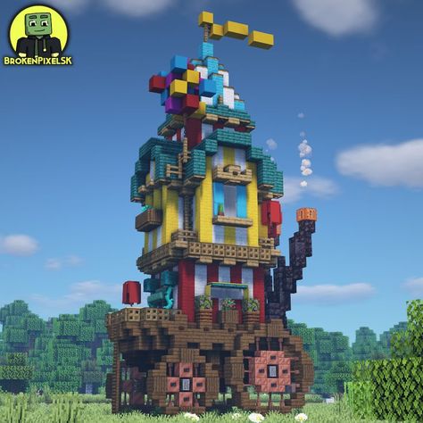 Carnival/Circus themed wagon house in Minecraft Circus Minecraft Ideas, Circus Minecraft Build, Minecraft Wagon House, Carnival Minecraft Ideas, Circus Tent Minecraft, Circus Minecraft, Minecraft Circus Tent, Carnival Minecraft, Minecraft Carousel