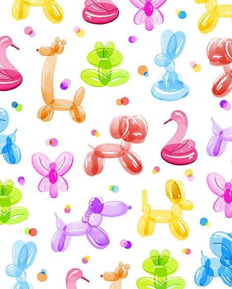 It's an instant party when you have balloons! Especially balloon animals such as giraffes, swans, puppies, butterflies and others! Add color and fun to your quilt with this colorful fabric. Digitally printed, larger balloon animals are about 4", from the 'Pop Culture' collection by Ink & Arrow Fabrics and Quilting Treasures.  Also available on a black background.  Quilt Fabrics from www.eQuilter.com Balloon Dog Background, Ballon Dog Wallpaper, Balloon Dog Illustration, Balloon Background Wallpapers, Birthday Pattern, Balloon Pattern, Arrow Fabric, Party Pattern, Quilt Fabrics