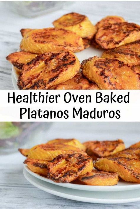 Healthy Fried Plantains, Baked Sweet Plantains, Vegan Sweet Plantain Recipes, Maduros Recipe Sweet Plantains, Healthy Plantain Recipes, Plantain Recipes Baked, Cooking Plantains, Recipes With Plantains, Sweet Plantain Recipes