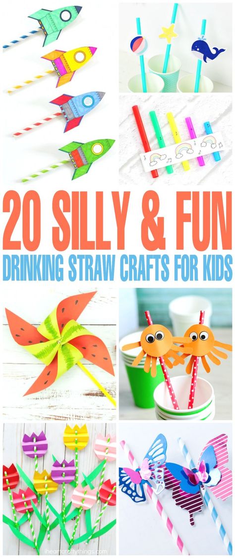 Looking for inexpensive crafts to make with straws? Check out these 20 silly & fun drinking straw crafts kids! Straw Crafts For Kids, Straw Rockets, Straw Activities, Paper Straws Crafts, Drinking Straw Crafts, Straw Art, Diy Straw, Fun Straws, Straw Crafts