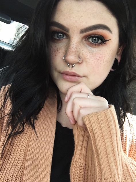 Tattooed Freckles, Beautiful Nose, Piercing For Women, Tattooed Girl, Freckles Girl, Beauty Spot, Lighter Skin, Septum Piercing, Tan Skin