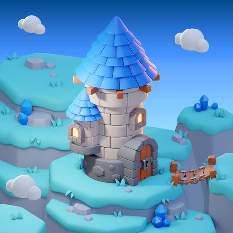 The Wizard Tower, Oliver Ström on ArtStation at https://www.artstation.com/artwork/9eralR Wizard Tower, Time Clipart, Idle Game, Blender Models, Low Poly Games, Isometric Design, Low Poly Art, Low Poly Models, Low Poly 3d