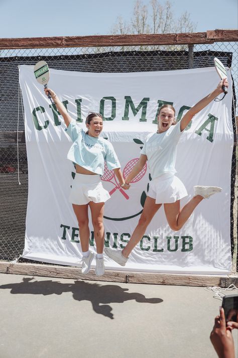 Perfect Match Sorority Theme, Tennis Bid Day Theme, Pickle Ball Photoshoot, Tennis Bid Day, Pickle Ball Aesthetic, Sisterhood Ideas, Court Photoshoot, Sorority Work Week, Sorority Aesthetic