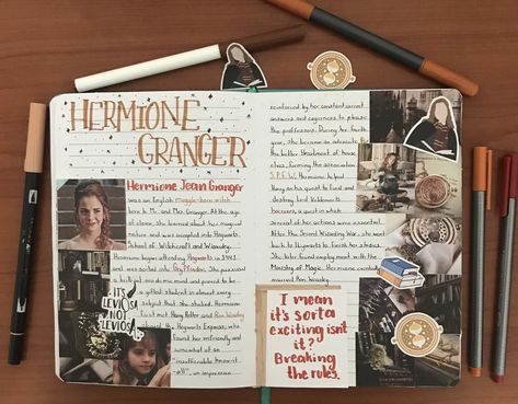 Hermione Granger journal #hermionegranger #harrypotter #journal Hermione Granger Sketch, Harry Potter Journal Pages, Harry Potter Journaling, Harry Potter Journal Ideas, Hogwarts Journal, Harry Potter Diary, Harry Potter Bullet Journal, Harry Potter Notebook, Harry Potter Sketch