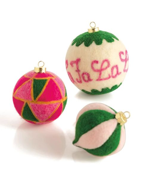 Shiraleah "Fa La La" Assorted Set Of 3 Ornaments, Multi Quirky Ornaments, Unique Decorations, Felt Christmas Ornaments, Jingle All The Way, Christmas Candy Cane, Green Pattern, Felt Christmas, Felt Ornaments, Frame Decor