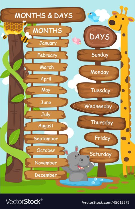 Educational Chart, English Corner, Days Name Chart For Kids, Months Of The Year Chart Ideas, Days And Months Worksheets, Days Of The Week And Months Of The Year, English Worksheet Ukg Today, Months Of The Year, Months Of The Year Flashcards