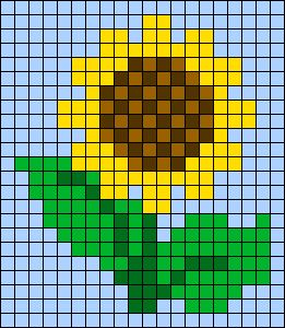 Cross Stiching Ideas Easy, Sunflower Alpha Pattern, Sunflower Perler Bead Patterns, Flower Sky Aesthetic, Sunflower Pixel Art, Pixel Art Flower, Cross Stitch Flower Pattern, Flower Pixel Art, Sunflower Cross Stitch Pattern