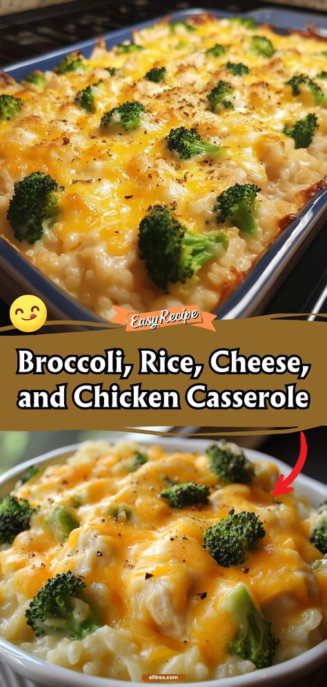 This hearty casserole brings together broccoli, rice, cheese, and chicken in a dish that's sure to be a family favorite, perfect for busy weeknights. #ChickenCasserole #FamilyDinner #ComfortMeal Broccoli Rice Cheese And Chicken, Broccoli Cheese Rice Chicken, Broccoli Rice And Cheese Chicken Casserole, Casserole Recipes For Dinner For 2, Shredded Chicken Broccoli Rice Casserole, Easy Oven Casserole Recipes, Chicken Broccoli Rice Cheese Casserole Baked, Quick Chicken And Rice Casserole, Broccoli Cheese Casserole With Chicken