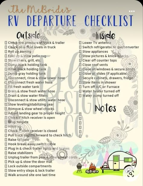 Camper Checklist, Rv Checklist, Rv Camping Checklist, Vacation Checklist, Rv Camping Tips, Travel Trailer Camping, Rv Road Trip, Trailer Life, Rv Adventure