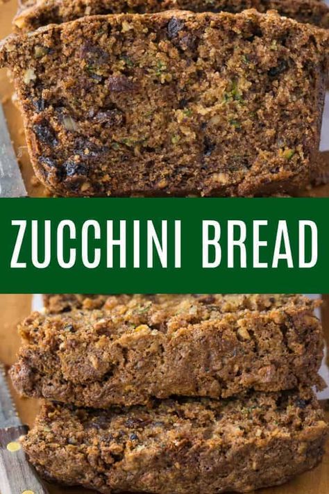 Zucchini Bread - A moist and delicious zucchini loaf for all the veggie haters! This sweet bread is filled with zucchini, raisins, walnuts, and cinnamon. It's my grandma's recipe. Best Zucchini Bread Recipe, The Best Zucchini Bread, Bread With Raisins, Zucchini Loaf, Best Zucchini Bread, Recipes Zucchini, Best Zucchini, Simply Stacie, Baked Breads