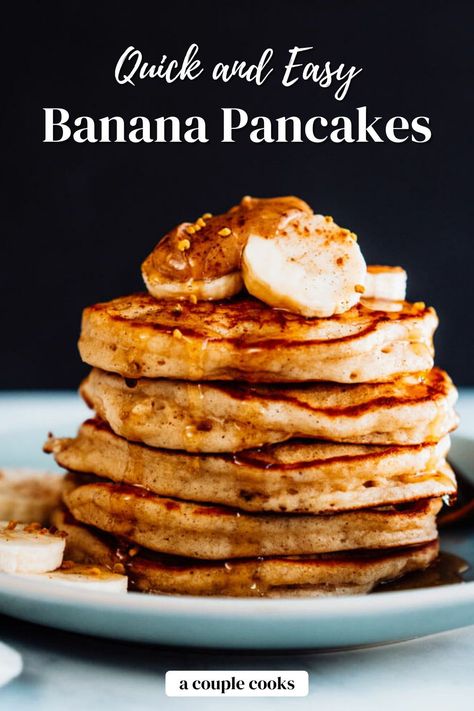 Here’s your go-to banana pancakes recipe! They’re massively fluffy, delicious, and quick and easy to whip up. #vegetarian #breakfastideas #healthybreakfastideas Applesauce Pancakes, Fluffy Banana Pancakes, Gluten Free Banana Pancakes, Easy Banana Pancakes, How To Cook Pancakes, A Couple Cooks, Banana Pancakes Recipe, Vegetarian Cookbook, Couple Cooking