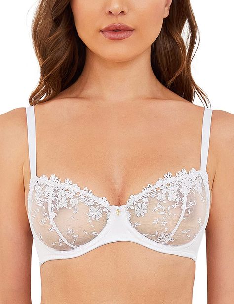 Wingslove Women's Sexy Lace Bra Demi Sheer Mesh Balconette See Through Bralette Unlined Underwire Embroidered (White,34B) Adopting A Cat, Pretty Bras, Classic Lingerie, Sheer Bra, Mesh Bra, Beautiful Bra, Unlined Bra, Bra And Panty Sets, Bra Women