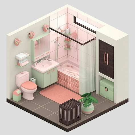 Sims Small Bathroom, Sims 4 Small Bathroom, Sims Decor Ideas, Sims 4 Bathroom Ideas, Isometric Bathroom, Bathroom Sims 4, Sims Bathroom, Sims 4 Bathroom, Instagram Bathroom