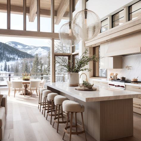 Luxury Mountain House Interior, Modern Farmhouse Mansion Interior, Luxury Mountain Home Kitchen, Luxurious Mountain Homes, Alpine Kitchen Interior Design, Modern Livingrooms Design With Fireplace, Colorado Dream Home, Mountain Chalet Interior Modern, Chic Mountain Home