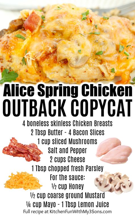 Alice Spring Chicken, Outback Chicken, Outback Recipes, Alice Springs Chicken Outback, Alice Springs Chicken, Marinating Chicken Breast, Outback Steakhouse, Spring Chicken, Copykat Recipes