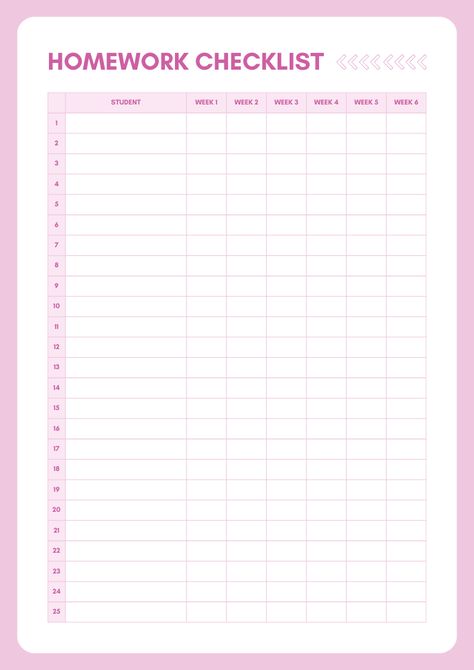 Pink Homework Checklist for Teachers Homework Checklist Aesthetic, Student Checklist Template, Teacher Checklist Template, School To Do List Printable, School To Do List, Homework Template, Homework Checklist, Homework Log, Teacher Documentation