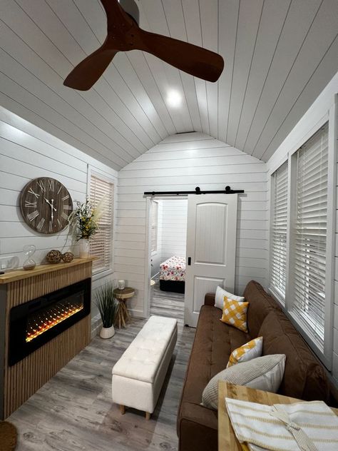 26-ft. Tiny Home with First Floor Bedroom By New Creation Tiny Homes Tiny House First Floor Bedroom, Tiny House With Bedroom On Main Floor, Long Narrow Tiny House, Tiny Home No Loft, Tony Home Interior, Single Floor Tiny House, Tiny Home Floorplan Loft, One Floor Tiny House, Cozy Tiny House Interior