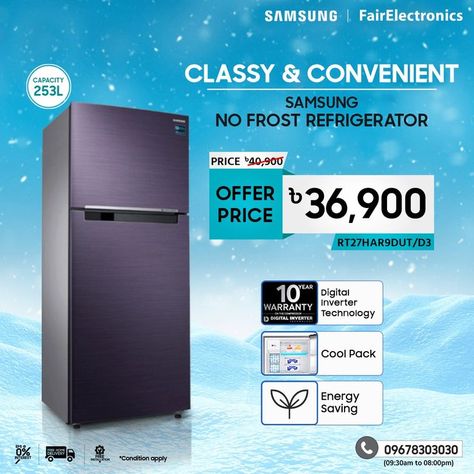 Samsung Refrigerator Social Media Post Ads  Design Samsung Air Conditioner, New Year Offers, Samsung Refrigerator, Packing A Cooler, Ads Design, Social Media Post Design, Post Ad, Social Media Design Graphics, Post Design