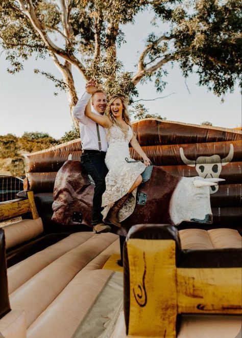 Backyard Summer Wedding, Rustic Backyard Wedding, Country Wedding Pictures, Southwestern Wedding, Country Western Wedding, Western Style Wedding, Backyard Summer, Western Themed Wedding, Mechanical Bull