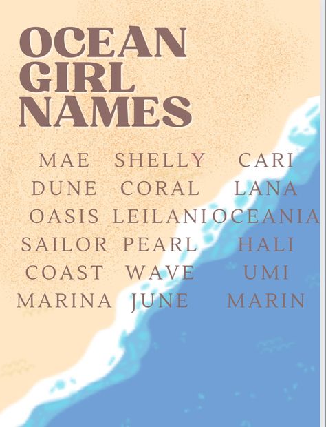 Sea Goddess Names, Names That Mean Sea Or Ocean, Ocean Names Aesthetic, Names Meaning Sea Or Ocean, Ocean Last Names, Words That Mean Ocean, Water Names Ideas, Fantasy Ocean Names, Sea Names Girl