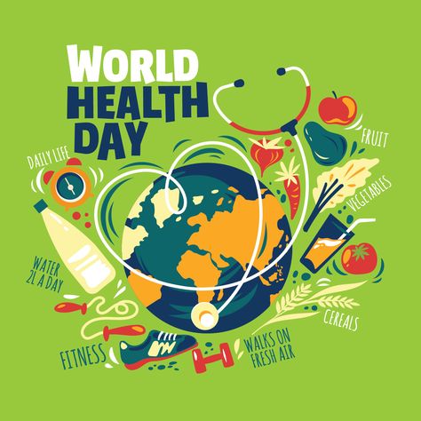 Health Day Illustration, Earth Background, Fitness Flyer, World Health Day, Day Illustration, Good Day Song, Life Poster, Health Lessons, Health Day