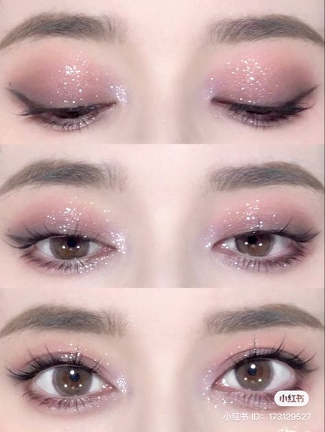 Doyun Makeup Look, Aesthetic Eye Makeup, Edc Makeup, Aesthetic Eye, Sparkly Makeup, Makeup Tip, Cute Eye Makeup, Doll Eye Makeup, Swag Makeup